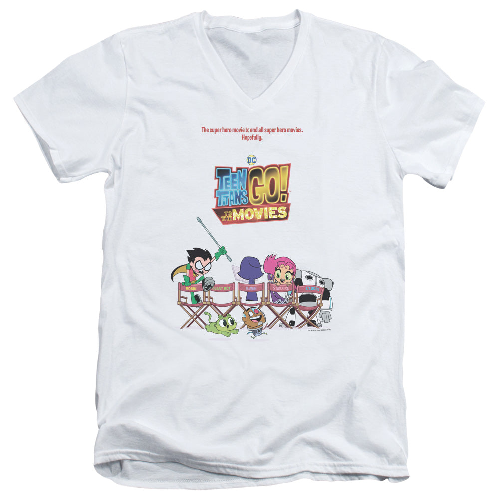 Teen Titans Go To The Movies Poster Mens Slim Fit V-Neck T Shirt White