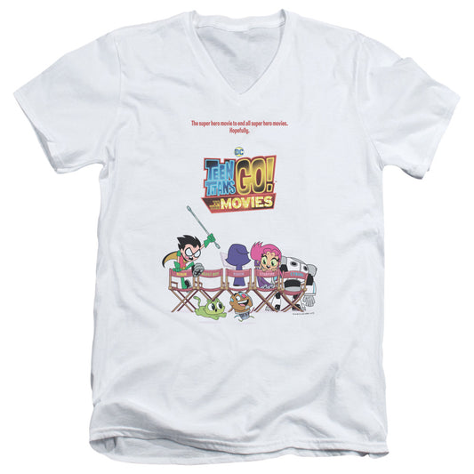 Teen Titans Go To The Movies Poster Mens Slim Fit V-Neck T Shirt White