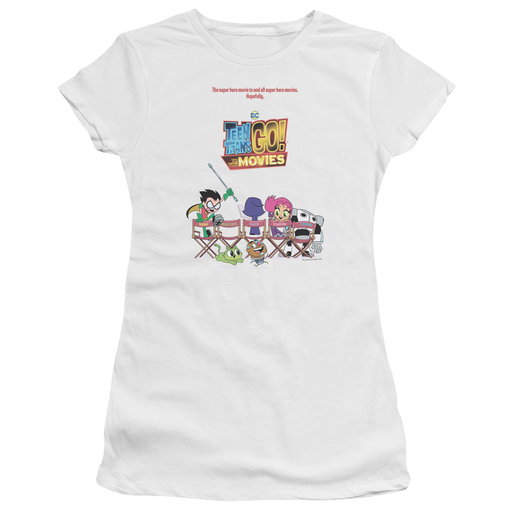 Teen Titans Go To The Movies Poster Junior Sheer Cap Sleeve Womens T Shirt White