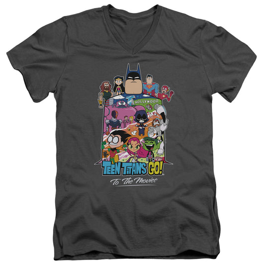 Teen Titans Go To The Movies Hollywood Mens Slim Fit V-Neck T Shirt Charcoal