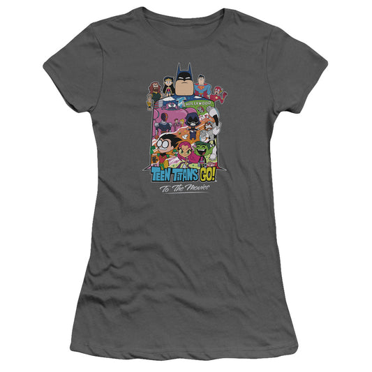 Teen Titans Go To The Movies Hollywood Junior Sheer Cap Sleeve Womens T Shirt Charcoal