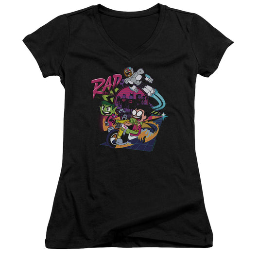 Teen Titans Go To The Movies Rad Junior Sheer Cap Sleeve V-Neck Womens T Shirt Black