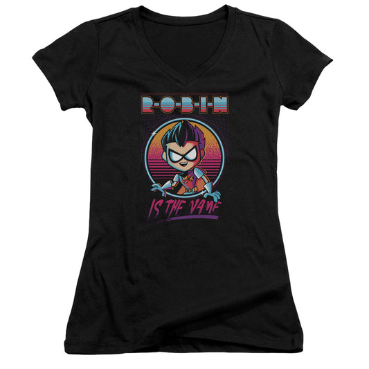 Teen Titans Go To The Movies Robin Junior Sheer Cap Sleeve V-Neck Womens T Shirt Black