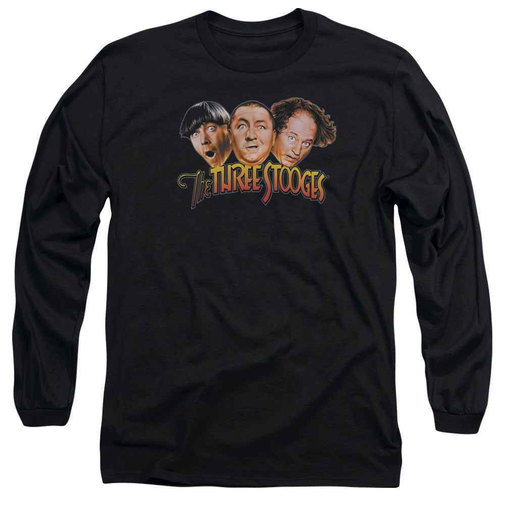 Three Stooges Three Head Logo Mens Long Sleeve Shirt Black