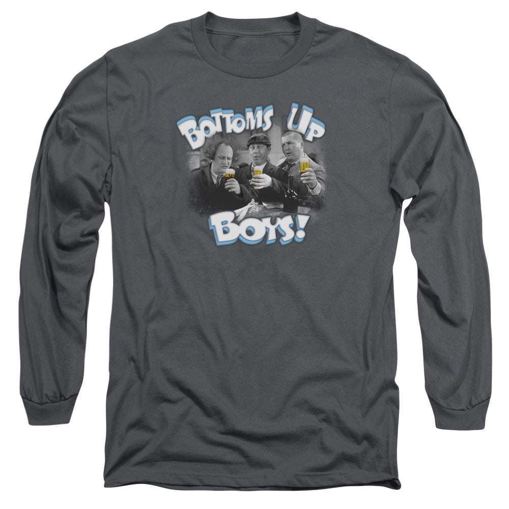 Three Stooges Bottoms Up Mens Long Sleeve Shirt Charcoal