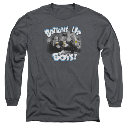 Three Stooges Bottoms Up Mens Long Sleeve Shirt Charcoal