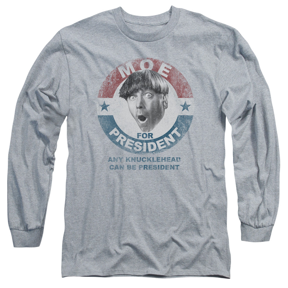 Three Stooges Moe For President Mens Long Sleeve Shirt Athletic Heather
