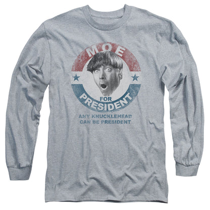 Three Stooges Moe For President Mens Long Sleeve Shirt Athletic Heather