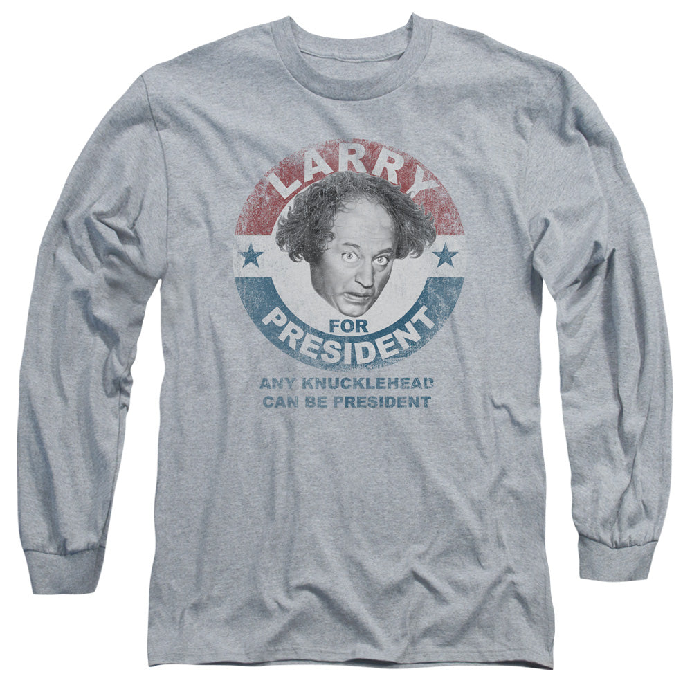 Three Stooges Larry For President Mens Long Sleeve Shirt Athletic Heather