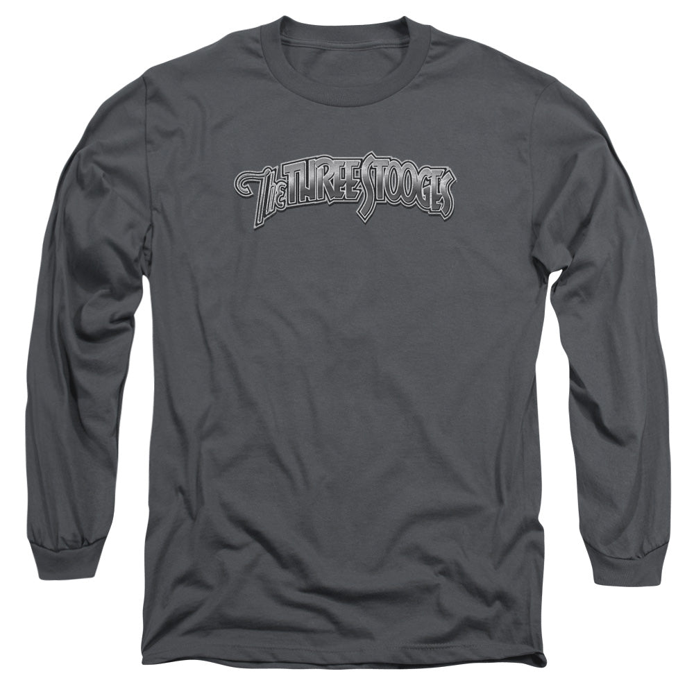 Three Stooges Metallic Logo Mens Long Sleeve Shirt Charcoal