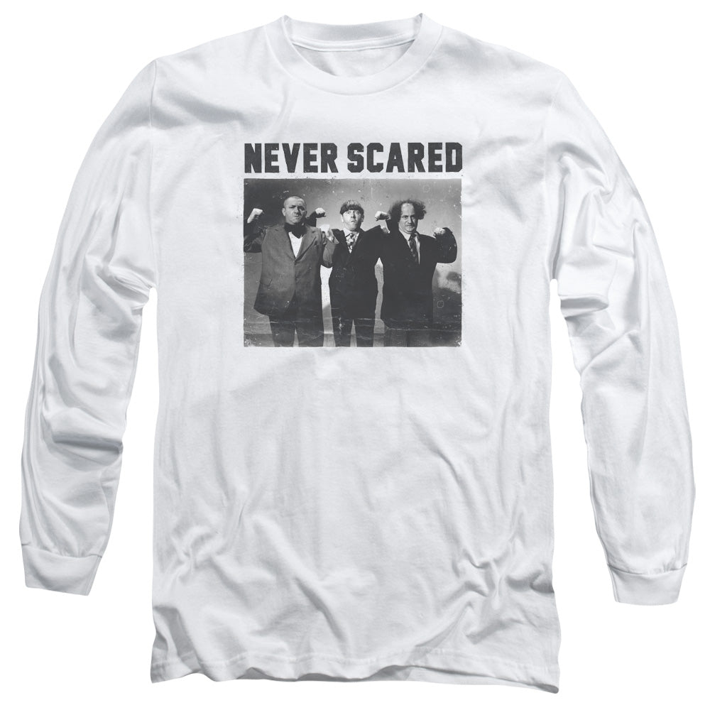 Three Stooges Never Scared Mens Long Sleeve Shirt White