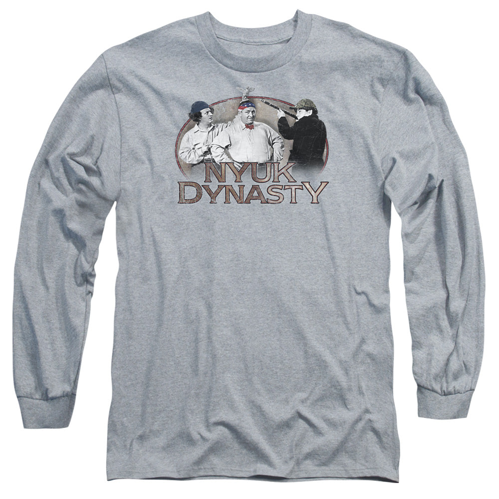 Three Stooges Nyuk Dynasty Mens Long Sleeve Shirt Athletic Heather