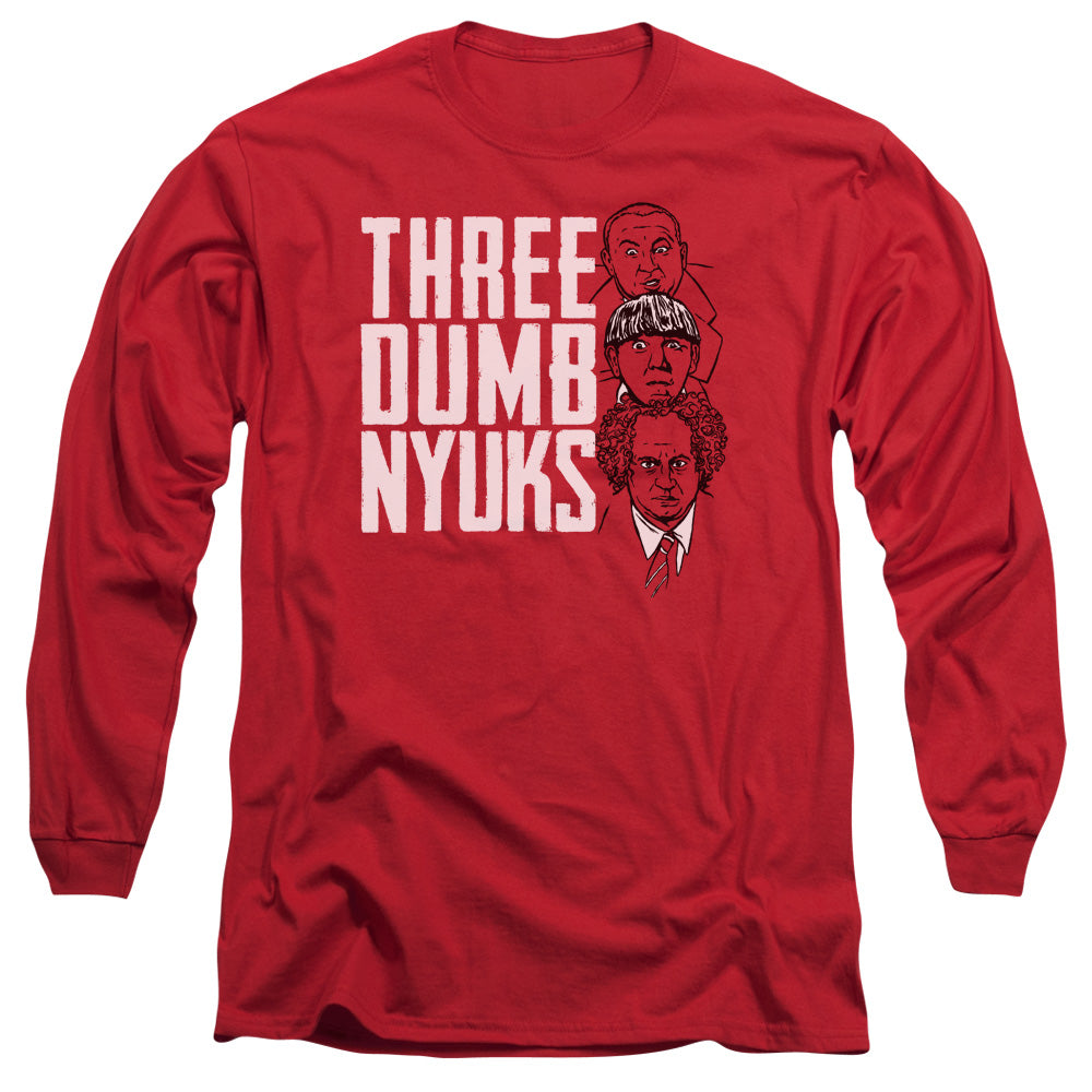 Three Stooges Three Dumb Nyukens Long Sleeve Shirt Red