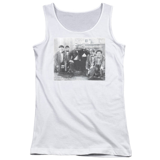 Three Stooges Hello Womens Tank Top Shirt White