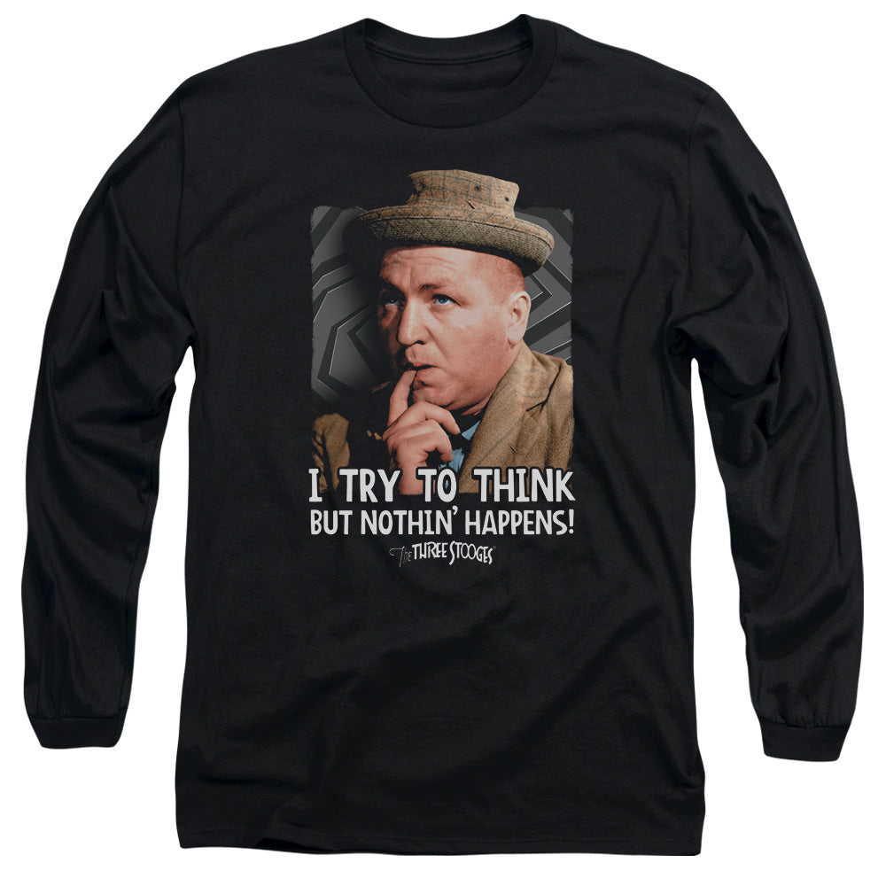 Three Stooges Try To Think Mens Long Sleeve Shirt Black