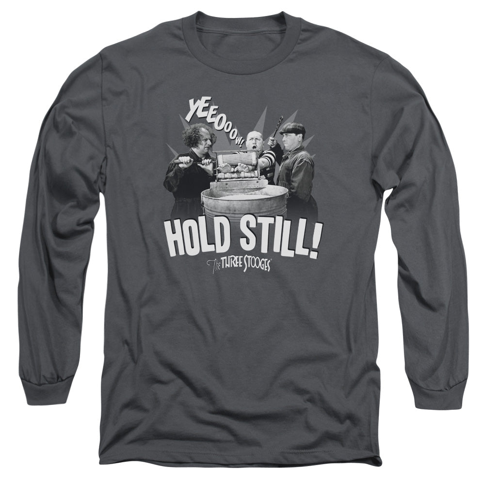 Three Stooges Hold Still Mens Long Sleeve Shirt Charcoal