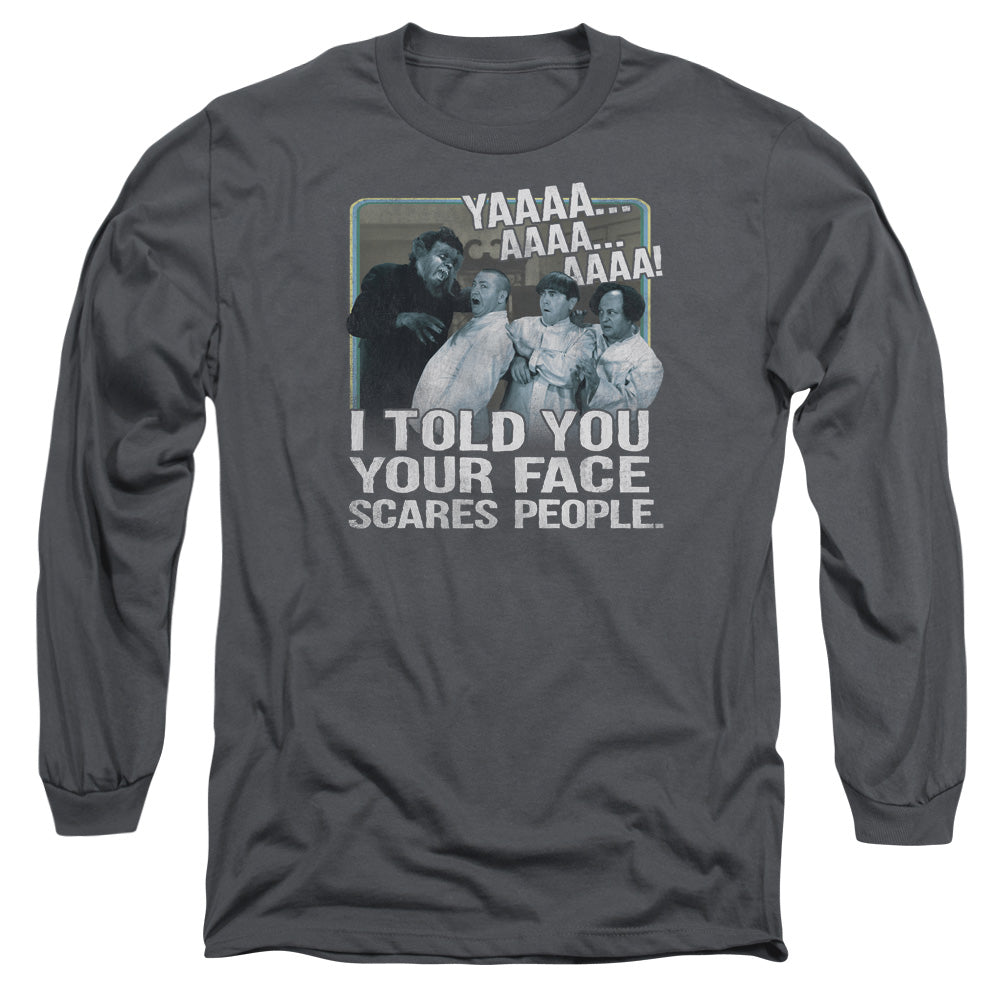 Three Stooges Scares People Mens Long Sleeve Shirt Charcoal