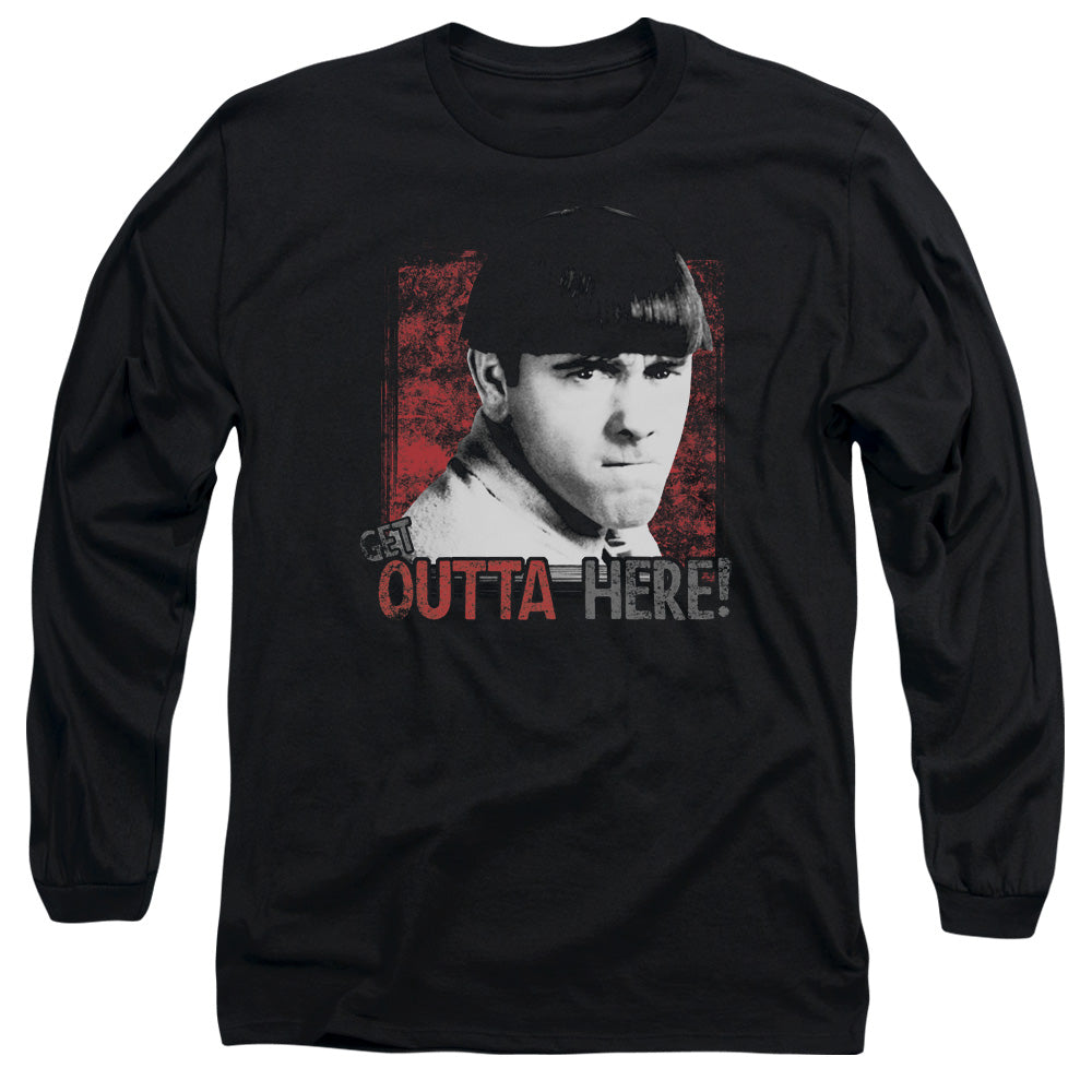 Three Stooges Get Outta Here Mens Long Sleeve Shirt Black