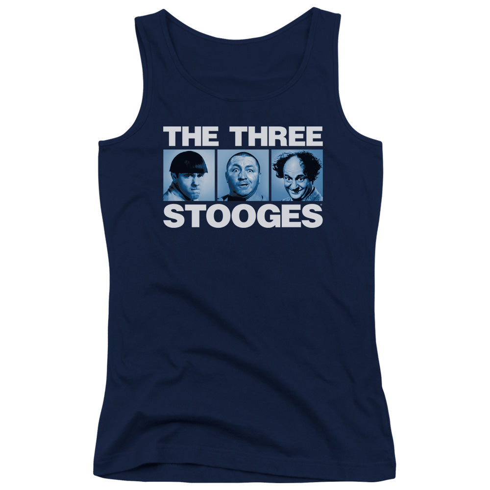 Three Stooges Three Squares Womens Tank Top Shirt Navy Blue