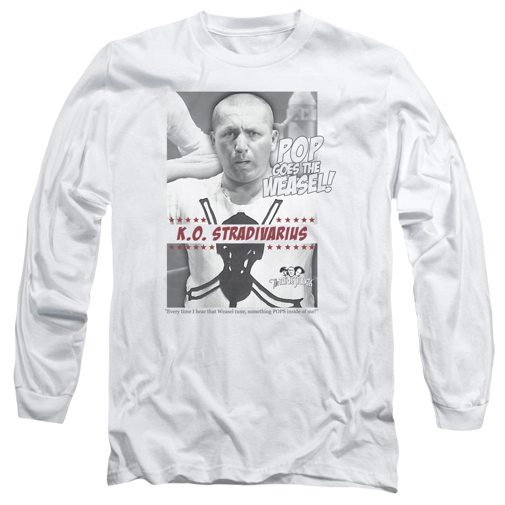 Three Stooges Weasel Mens Long Sleeve Shirt White