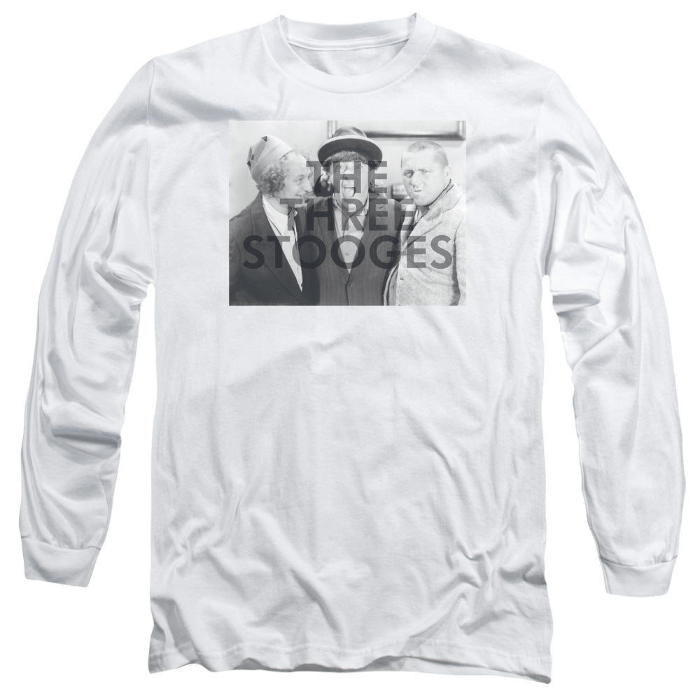 Three Stooges Cutoff Mens Long Sleeve Shirt White