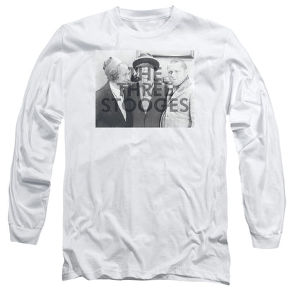 Three Stooges Cutoff Mens Long Sleeve Shirt White