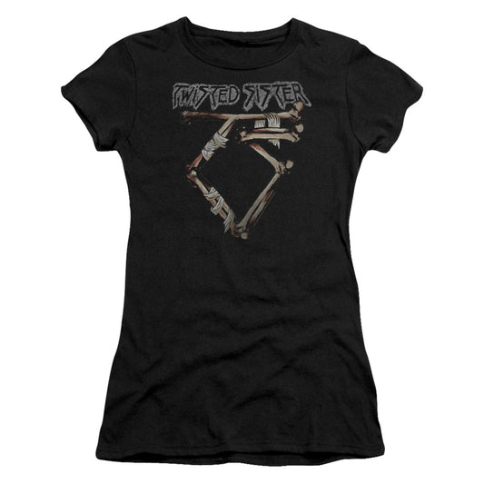 Twisted Sister Bone Logo Junior Sheer Cap Sleeve Womens T Shirt Black