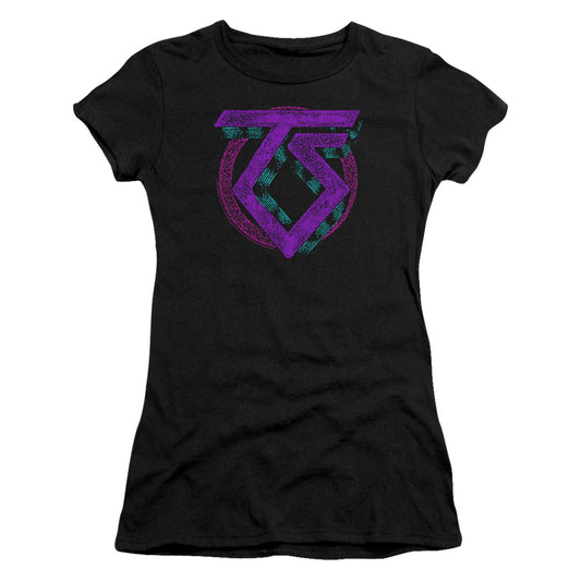 Twisted Sister Symbol Junior Sheer Cap Sleeve Womens T Shirt Black