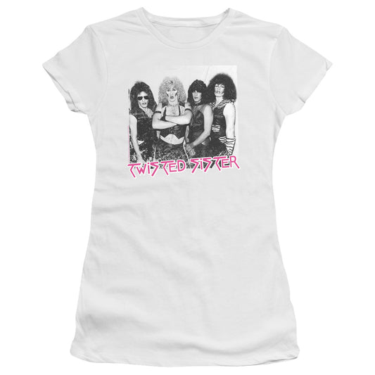 Twisted Sister The Group Junior Sheer Cap Sleeve Womens T Shirt White