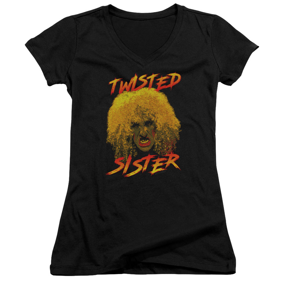 Twisted Sister Twisted Scream Junior Sheer Cap Sleeve V-Neck Womens T Shirt Black