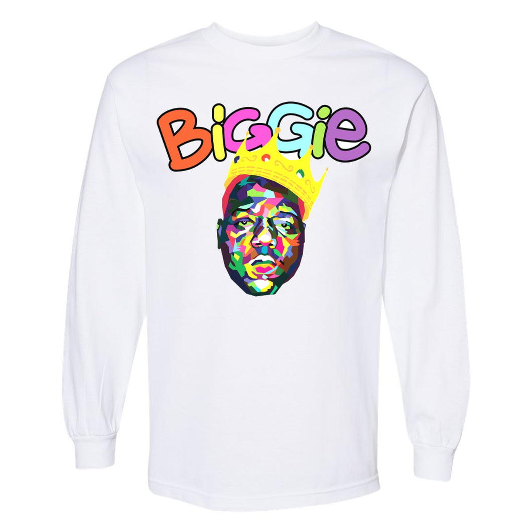 The Notorious B.I.G. Color Block Crown Mens Long Sleeve Shirt White