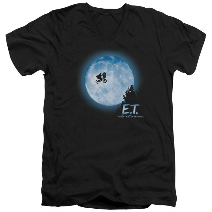 ET the Extra Terrestrial Moon Scene Mens Slim Fit V-Neck T Shirt Black