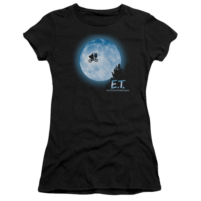 ET the Extra Terrestrial Moon Scene Junior Sheer Cap Sleeve Womens T Shirt Black