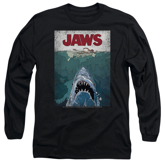 Jaws Lined Poster Mens Long Sleeve Shirt Black