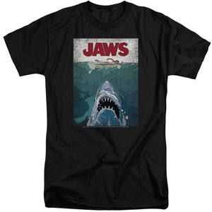 Jaws Lined Poster Mens Tall T Shirt Black