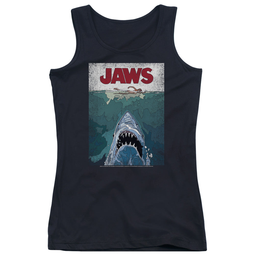 Jaws Lined Poster Womens Tank Top Shirt Black