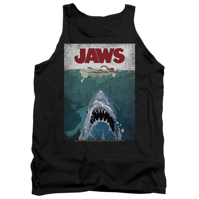 Jaws Lined Poster Mens Tank Top Shirt Black
