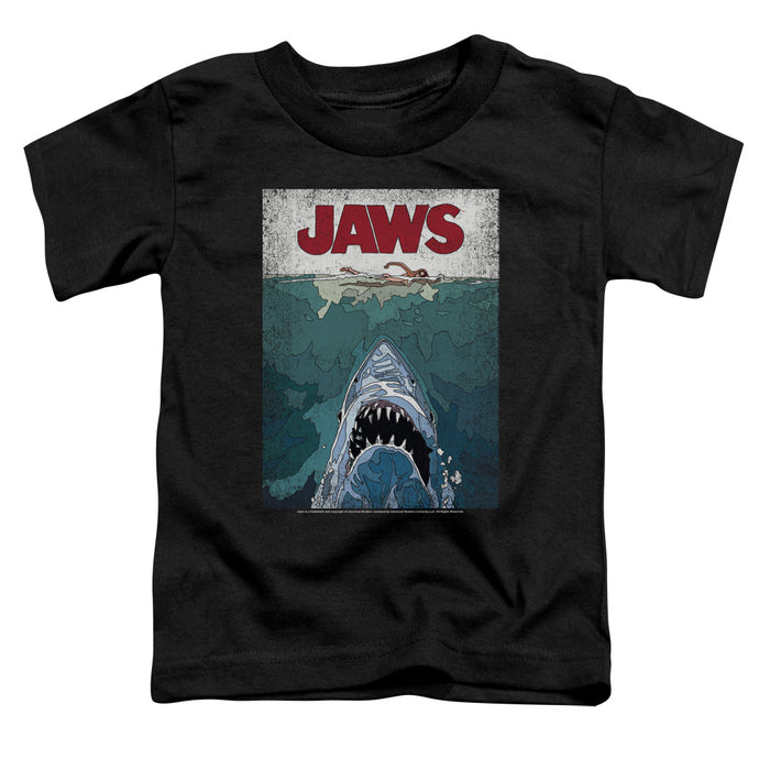 Jaws Lined Poster Toddler Kids Youth T Shirt Black