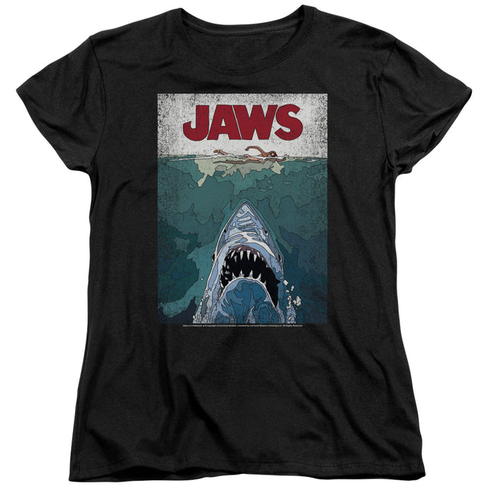 Jaws Lined Poster Womens T Shirt Black