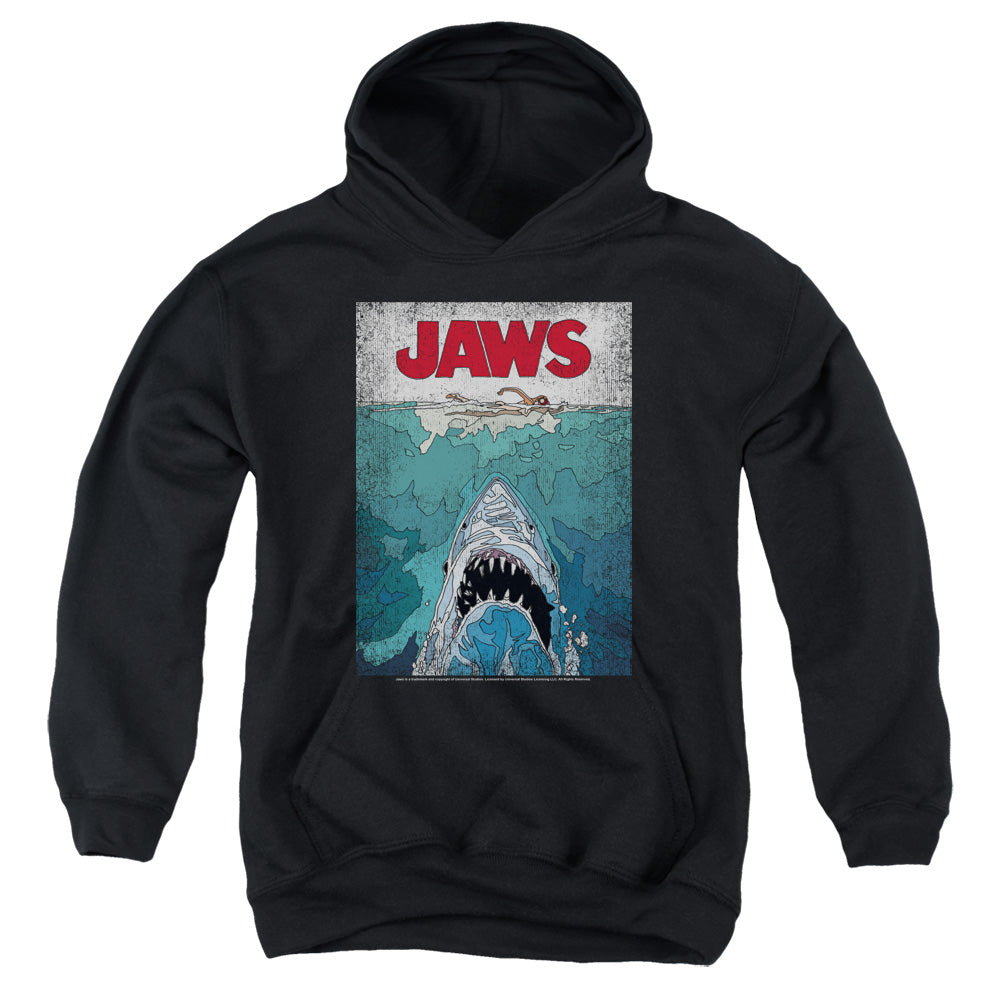 Jaws Lined Poster Kids Youth Hoodie Black