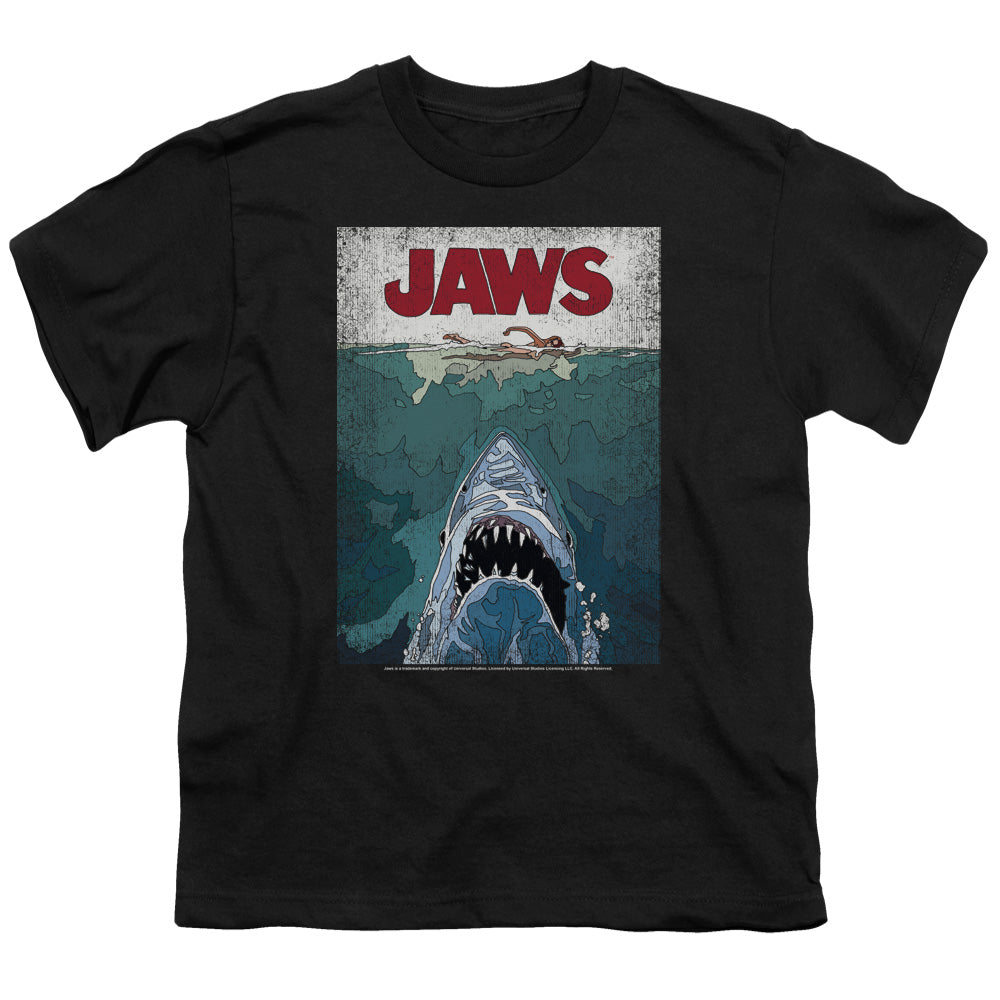 Jaws Lined Poster Kids Youth T Shirt Black