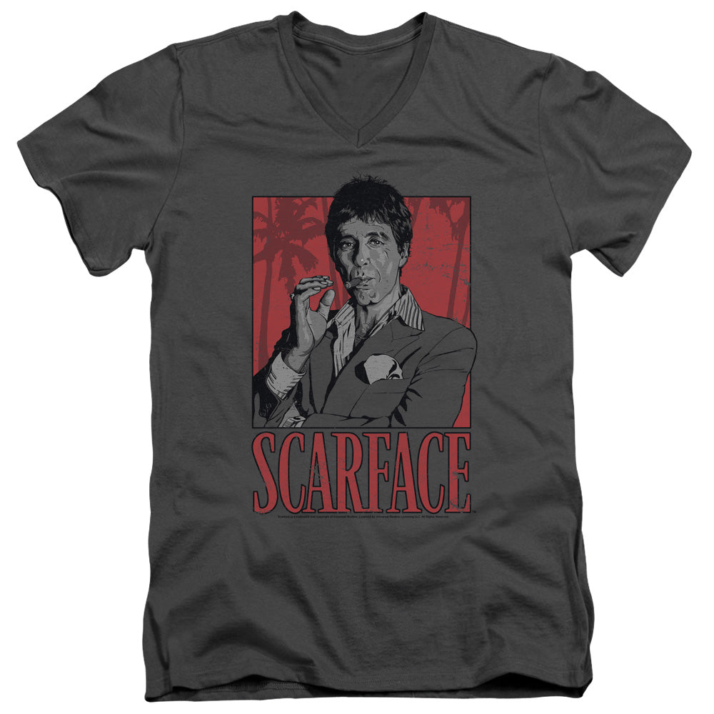 Scarface Tony Mens Slim Fit V-Neck T Shirt Charcoal