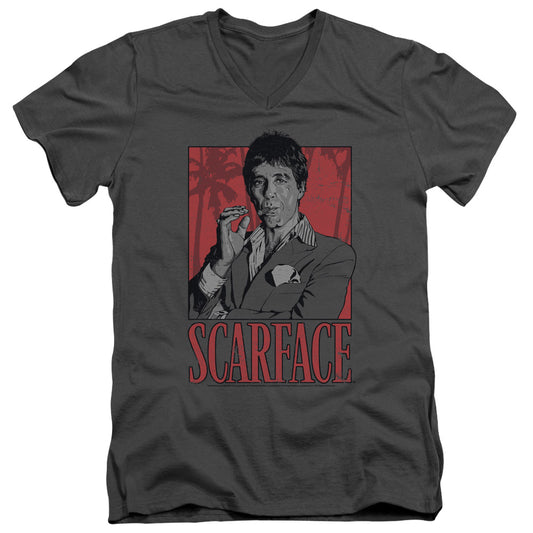 Scarface Tony Mens Slim Fit V-Neck T Shirt Charcoal