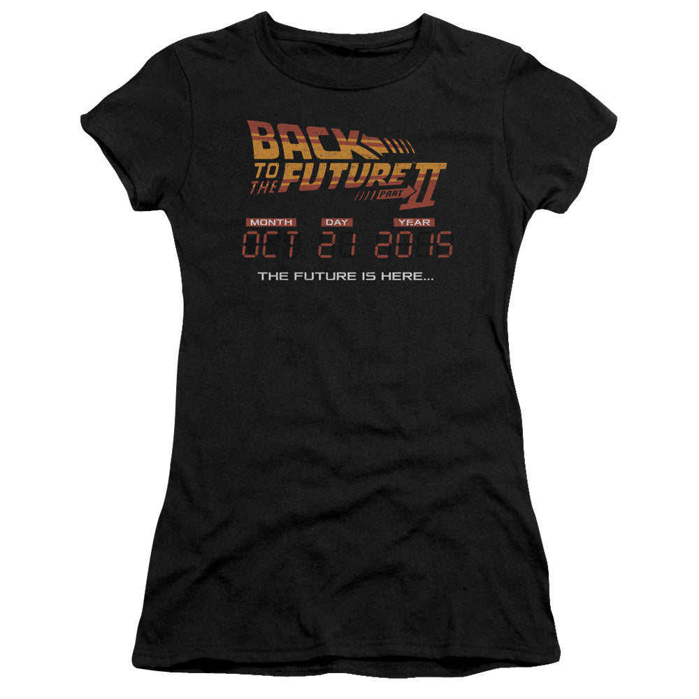 Back To The Future II Future Is Here Junior Sheer Cap Sleeve Womens T Shirt Black