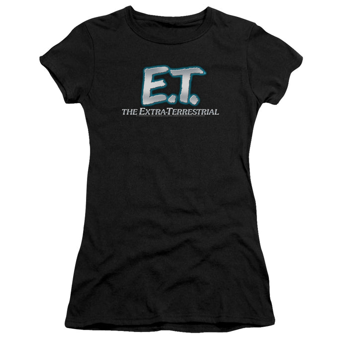 ET the Extra Terrestrial Logo Junior Sheer Cap Sleeve Womens T Shirt Black