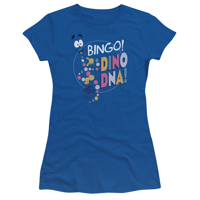 Jurassic Park Bingo Dino DNA Junior Sheer Cap Sleeve Womens T Shirt Royal Blue