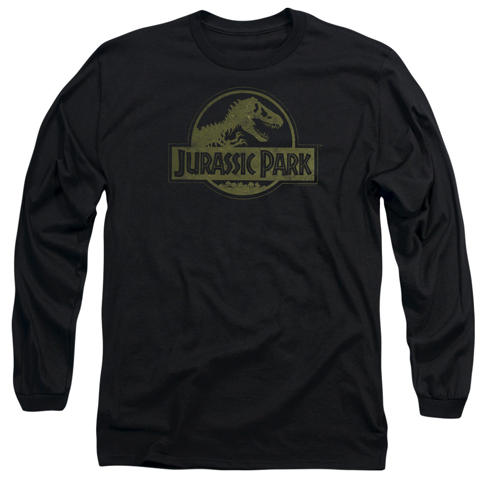 Jurassic Park Distressed Logo Mens Long Sleeve Shirt Black