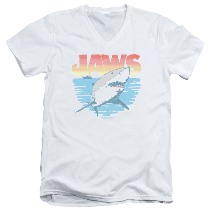 Jaws Cool Waves Mens Slim Fit V-Neck T Shirt White