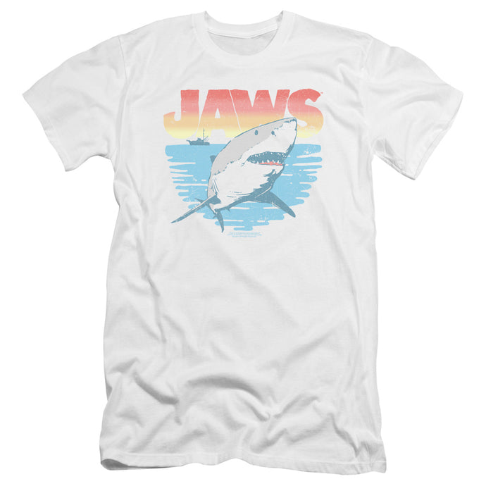 Jaws Cool Waves Premium Bella Canvas Slim Fit Mens T Shirt White