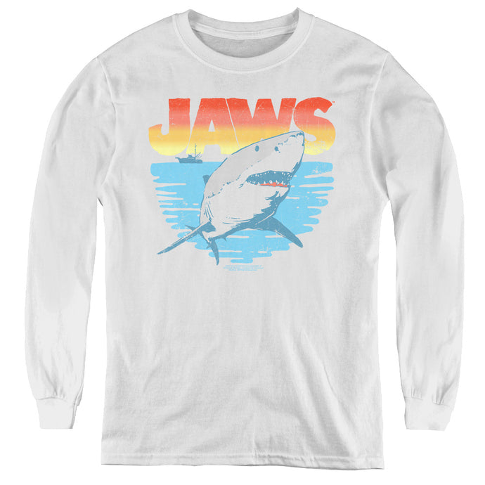 Jaws Cool Waves Long Sleeve Kids Youth T Shirt White